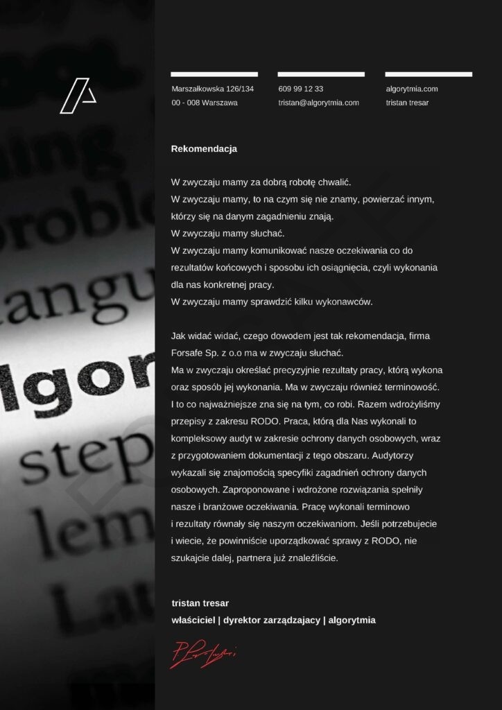<p>Audyt i wdrożenie systemu ochrony danych osobowych</p>
