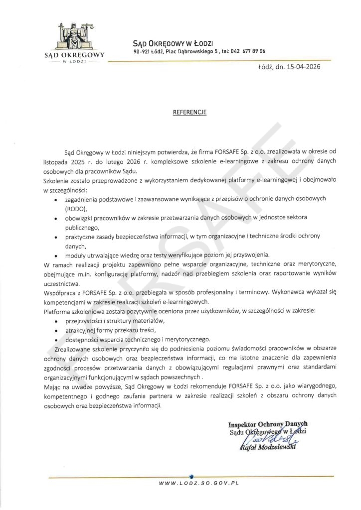 <p>Szkolenie e-learningowe z zakresu ochrony danych osobowych i bezpieczeństwa informacji</p>

